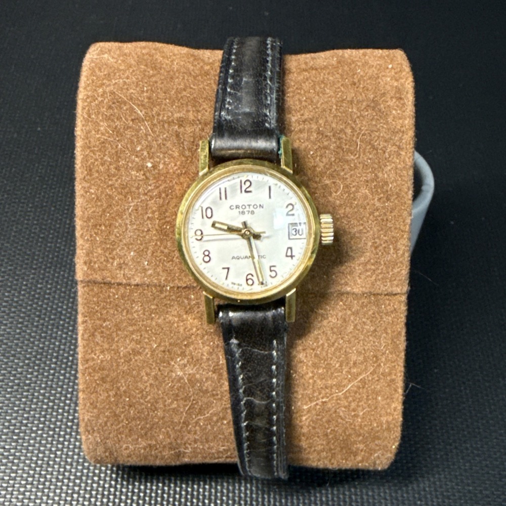 Vintage CROTON 1878 Aquamatic Swiss Made Automatic Ladies Watch 20mm Gold Plated